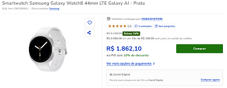 Galaxy Watch8 44mm LTE por R$ 1.862,10 na CASAS BAHIA.