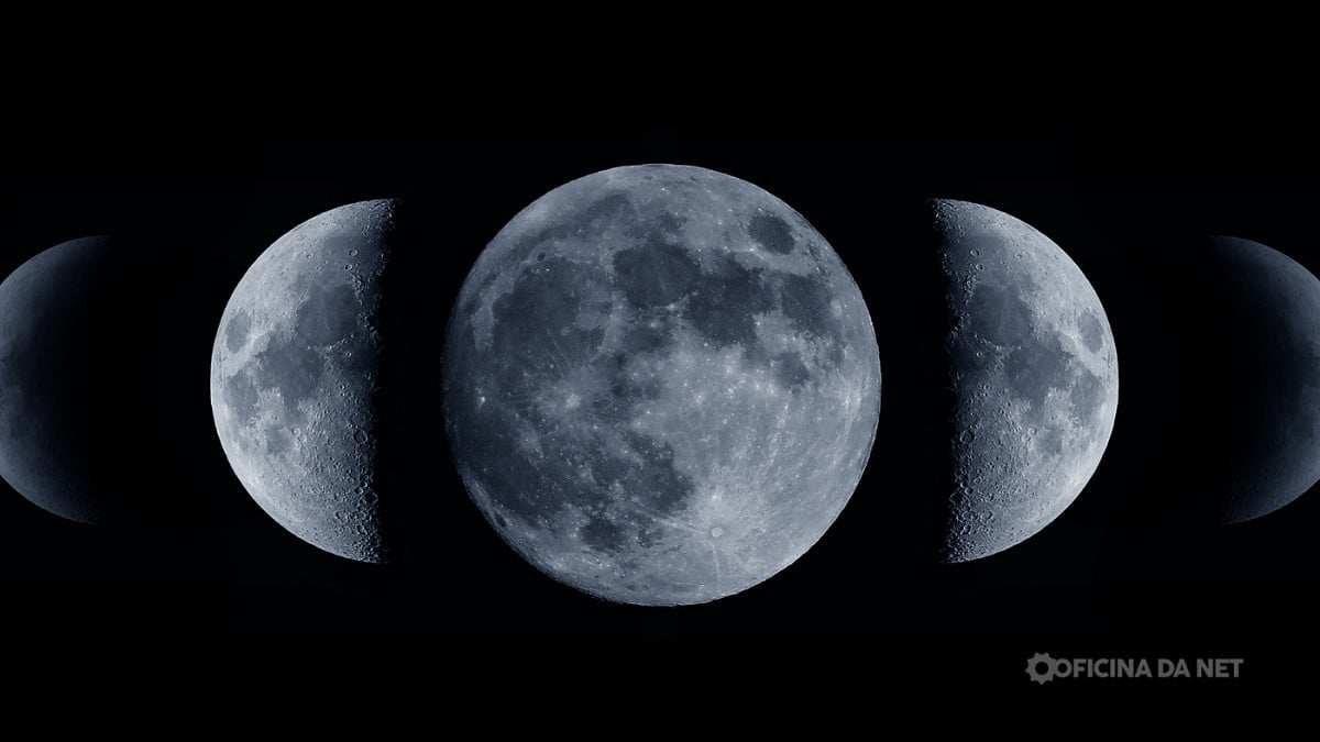 Qual a fase da Lua nesta sexta, 8 de maio de 2026. Imagem: Oficina da Net