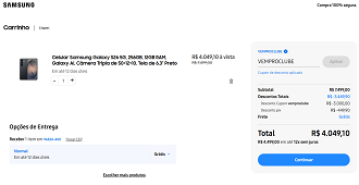 Samsung Galaxy S26 5G de 256GB por R$ 4.049,10 na loja oficial.