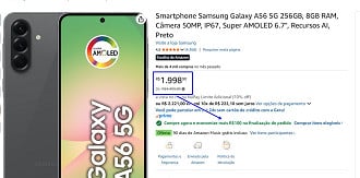 Oferta do Galaxy A56 de 256GB na Amazon