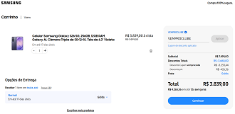 Samsung Galaxy S26 5G por R$ 3.839,00 (49% de desconto).