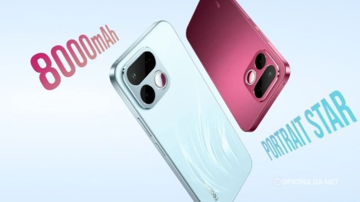 realme 16T é lançado com bateria gigante de 8.000 mAh. Imagem: Oficina da Net