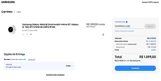 Galaxy Watch8 44mm BT por R$ 1.899,00 na loja oficial da Samsung.