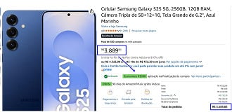 Promoção do Galaxy S25 de 256GB