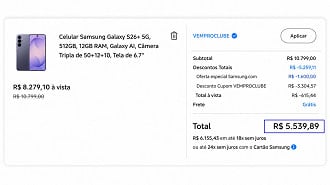 Promoção do Galaxy S26 Plus de 512GB