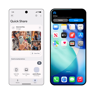 É só usar o quick share que o iPhone aparece para compartilhar
