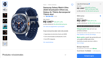 Galaxy Watch Ultra por R$ 1.997,91 no Mercado Livre!