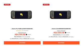 Preços do Zeenix Pro e Lite no site da TecToy
