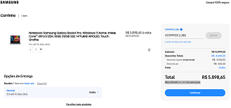 Galaxy Book 4 Pro por R$ 5.898,65 na loja oficial da Samsung.