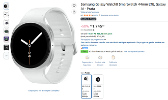 Galaxy Watch8 44mm LTE com 50% de desconto.