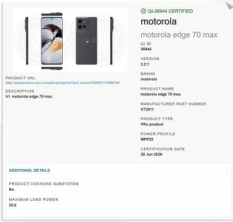 Edge 70 Max aparece recebendo certificação para o suporte ao Qi2