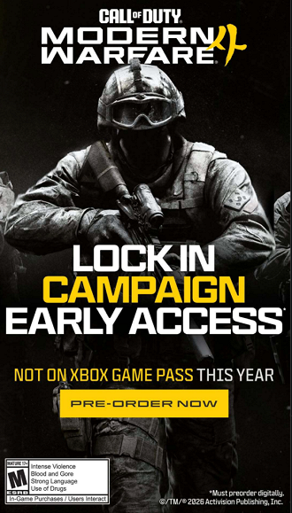 Activision avisa que Call of Duty: Modern Warfare 4  não estará no Xbox Game Pass este ano