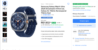 Samsung Galaxy Watch Ultra 2025 de R$ 4.999,00 por R$ 1.832,54!