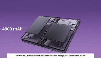 Uma excelente bateria de 4.800mAh foi adicionada nesse aparelho compacto, o que mostra a capacidade da tecnologia