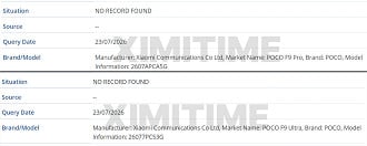 Certificações do POCO F9 Pro e F9 Ultra (Imagem: Reprodução/XimiTime)