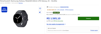 Galaxy Watch8 44mm LTE por R$ 1.565,10 no PIX.