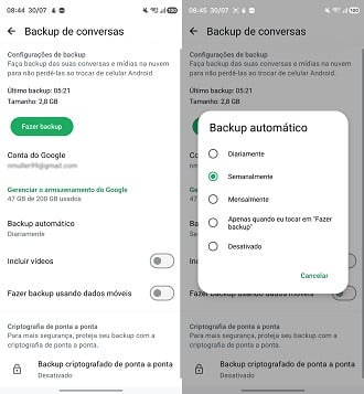Desativar o Bakcup diário