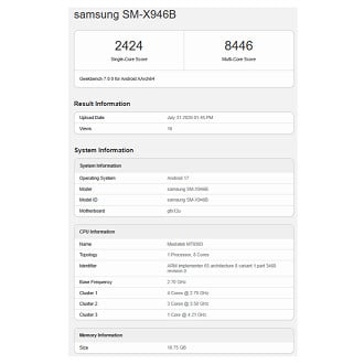 Galaxy Tab S12 Ultra no Geekbench