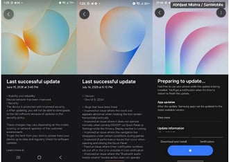 Banner de atualização One UI 8.5 vs 9 vs 9.5.