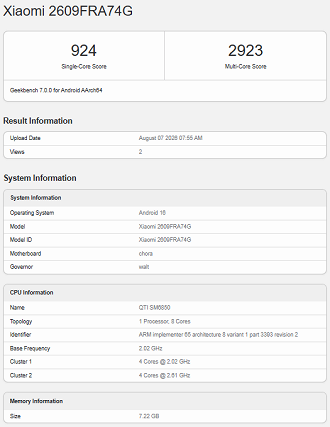 Redmi Note 17 Pro Max no Geekbench