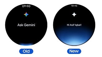 Antes e depois da nova animação do Gemini nos Galaxy Watches