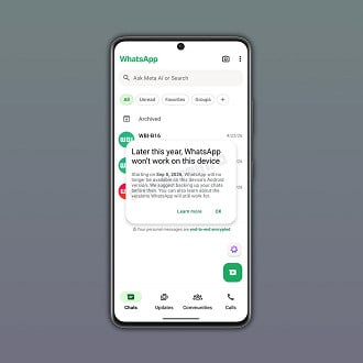Mensagem de aviso para os celulares antigos; Foto: WABeta