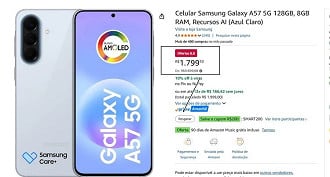 Galaxy A57 tem desconto histórico na Amazon.