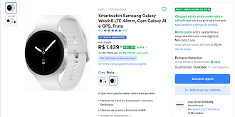 Galaxy Watch8 LTE de 44mm por R$ 1.439,10 no Mercado Livre!