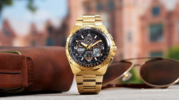 Citizen lança relógio de aviação com energia solar e visual dourado Citizen lança relógio de aviação com energia solar e visual dourado