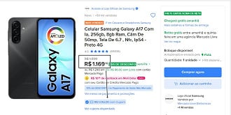 Promoção do Galaxy A17 de 256GB.