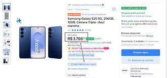 Promoção do Galaxy S25 de 256GB na loja oficial da Samsung.