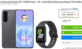 Promoção do Galaxy A57 com Galaxy Fit 3.