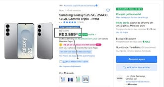Galaxy S25 de 256GB aparece em promoção