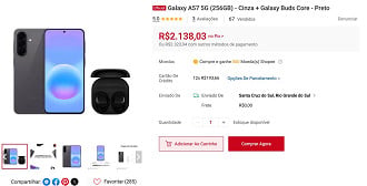 Galaxy A57 em promoção com fone incluso.