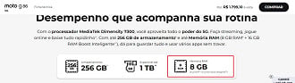 Página do Moto G86 já não tem mais a informação até 24 GB de RAM. Imagem: Captura de tela