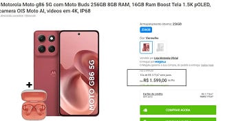 Oferta do Motorola Moto G86 com fone incluso.