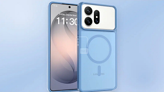 Renderização do Galaxy S27 Ultra com uma capa case.