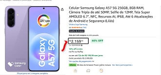 Promoção do Galaxy A57 de 256GB
