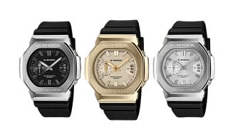 Casio G-Shock GMC-2500-1A (preto), GMC-2500G-9A (dourado) e GMC-2500-1A8 (prateado)