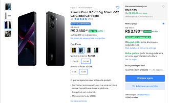 Xiaomi Poco X7 Pro de 512GB por R$ 2.180,40 no Mercado Livre!
