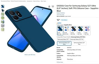 Anúncio na Amazon do Reino Unido oferece uma capinha para o Galaxy S27 Ultra por 6,99 libras.