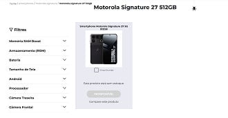Motorola Signature 27 aparece na loja brasileira com bateria gigante.