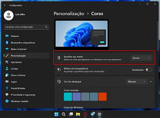 Passo 3 de: Como mudar a cor da barra de tarefas do Windows 11