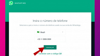 Passo 2 de: WhatsApp Web: Entrar com o número de celular