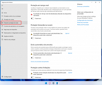 Passo 6 de: Desativando o Windows Defender e Firewall no W11