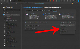 Passo 5 de: Como alterar o mecanismo de pesquisa do Microsoft Edge