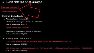 Passo 4 de: Como reverter o update do Windows 10 para uma atualização anterior