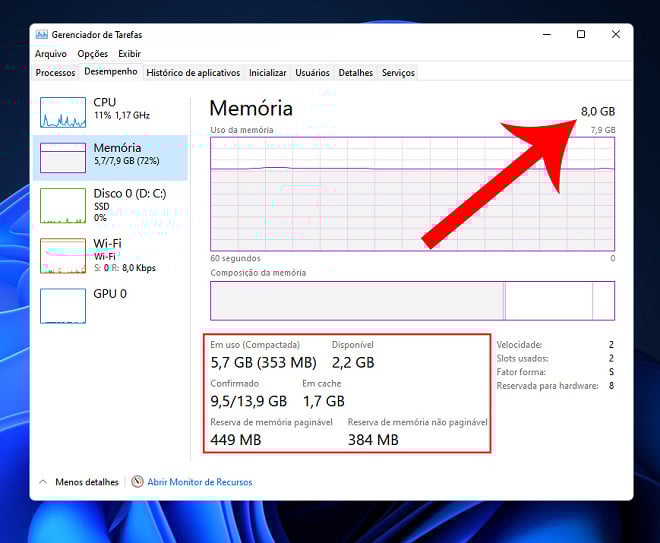 Como descobrir quanta memória RAM tem seu computador com Windows 11